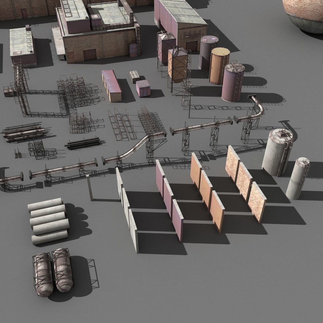 Industrial Buildings 3D Model – Low Poly Collection for Game Assets, FBX, OBJ - View 8