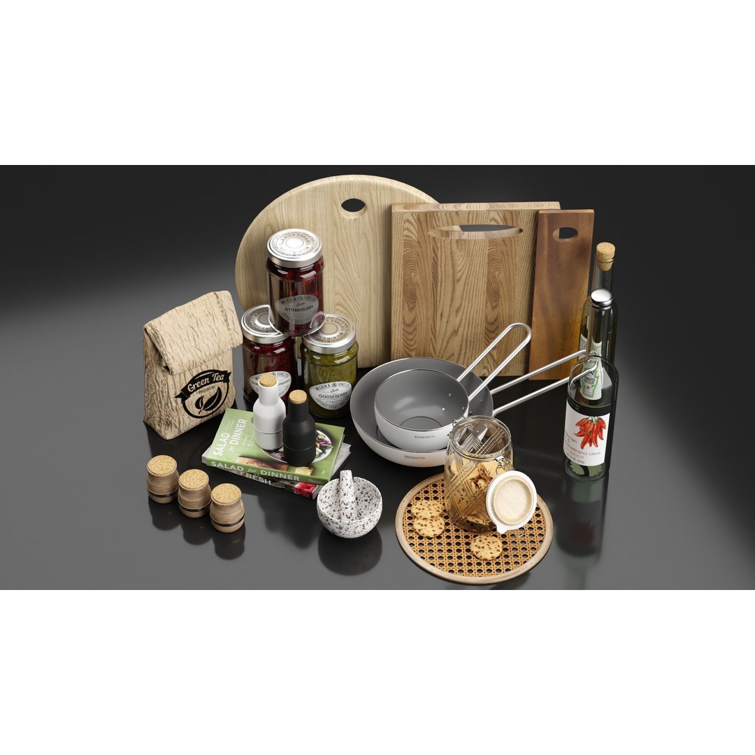 Kitchen Accessories 3D Model – Fully Textured Interior Scene, Corona Renderer - View 4