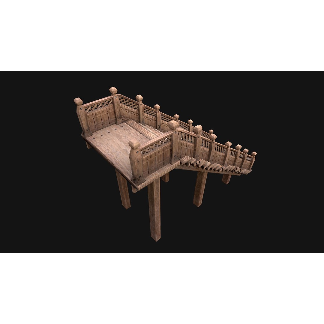 Medieval Wooden Staircase 3D Model – Low Poly Game Ready PBR Asset - View 11