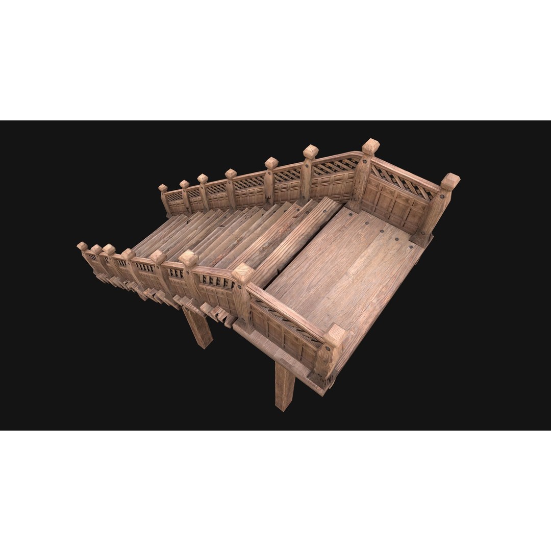 Medieval Wooden Staircase 3D Model – Low Poly Game Ready PBR Asset - View 13