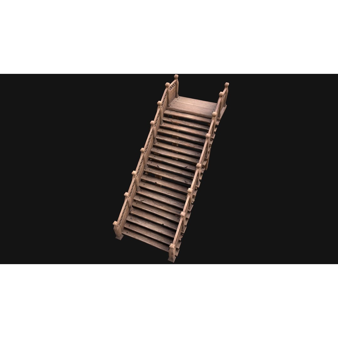 Medieval Wooden Staircase 3D Model – Low Poly Game Ready PBR Asset - View 16