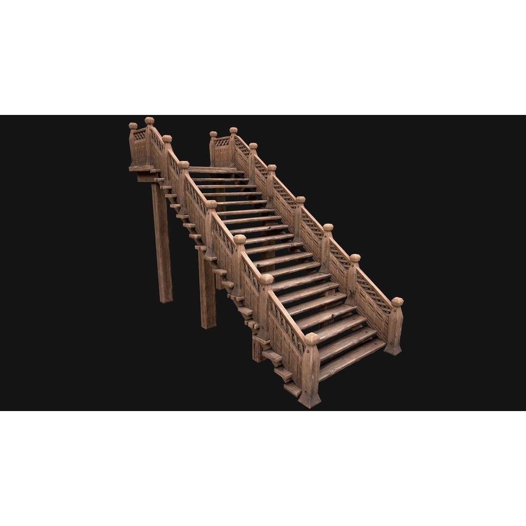 Medieval Wooden Staircase 3D Model – Low Poly Game Ready PBR Asset - View 18