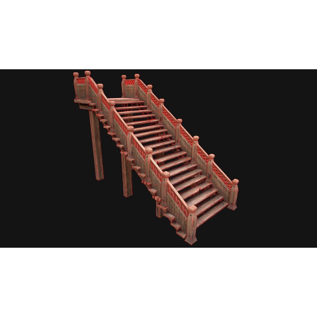 Medieval Wooden Staircase 3D Model – Low Poly Game Ready PBR Asset - View 19