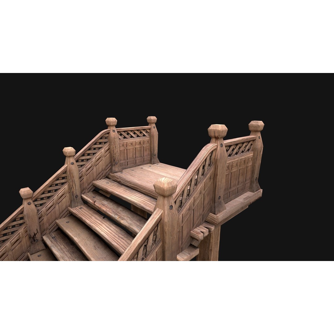 Medieval Wooden Staircase 3D Model – Low Poly Game Ready PBR Asset - View 20