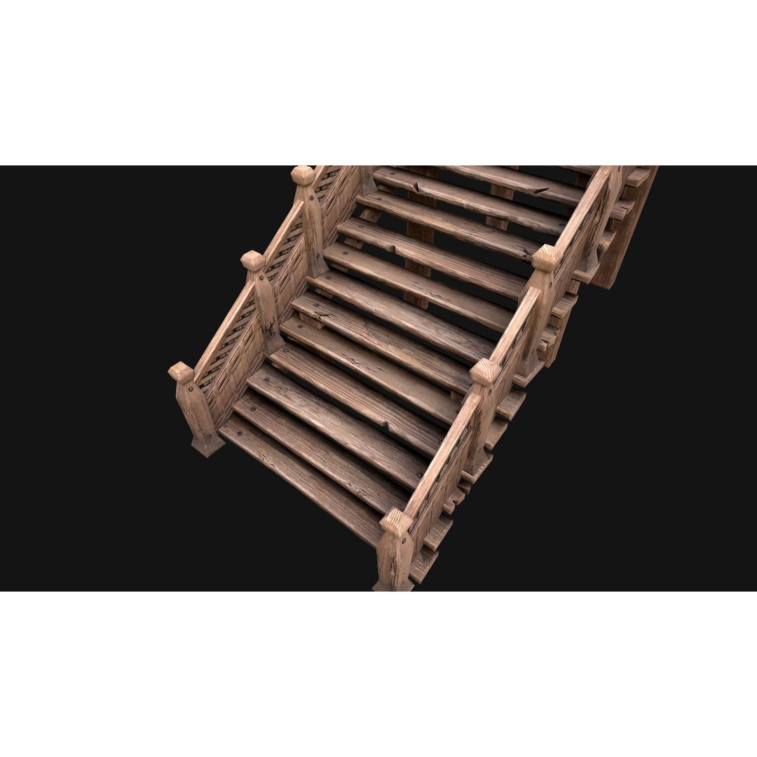 Medieval Wooden Staircase 3D Model – Low Poly Game Ready PBR Asset - View 21