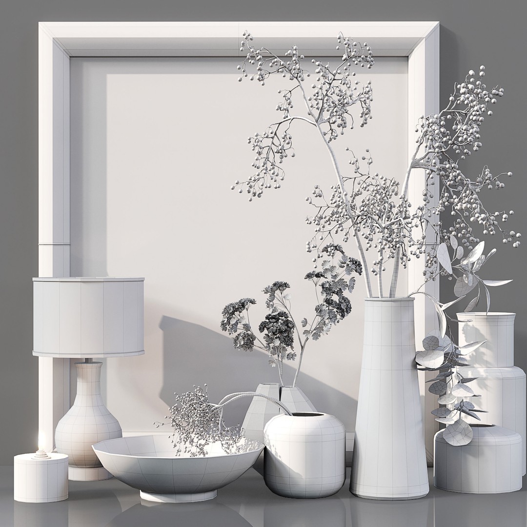 Luxury Flower Decor Set 3D Model – High Poly Interior Decoration, OBJ - View 7