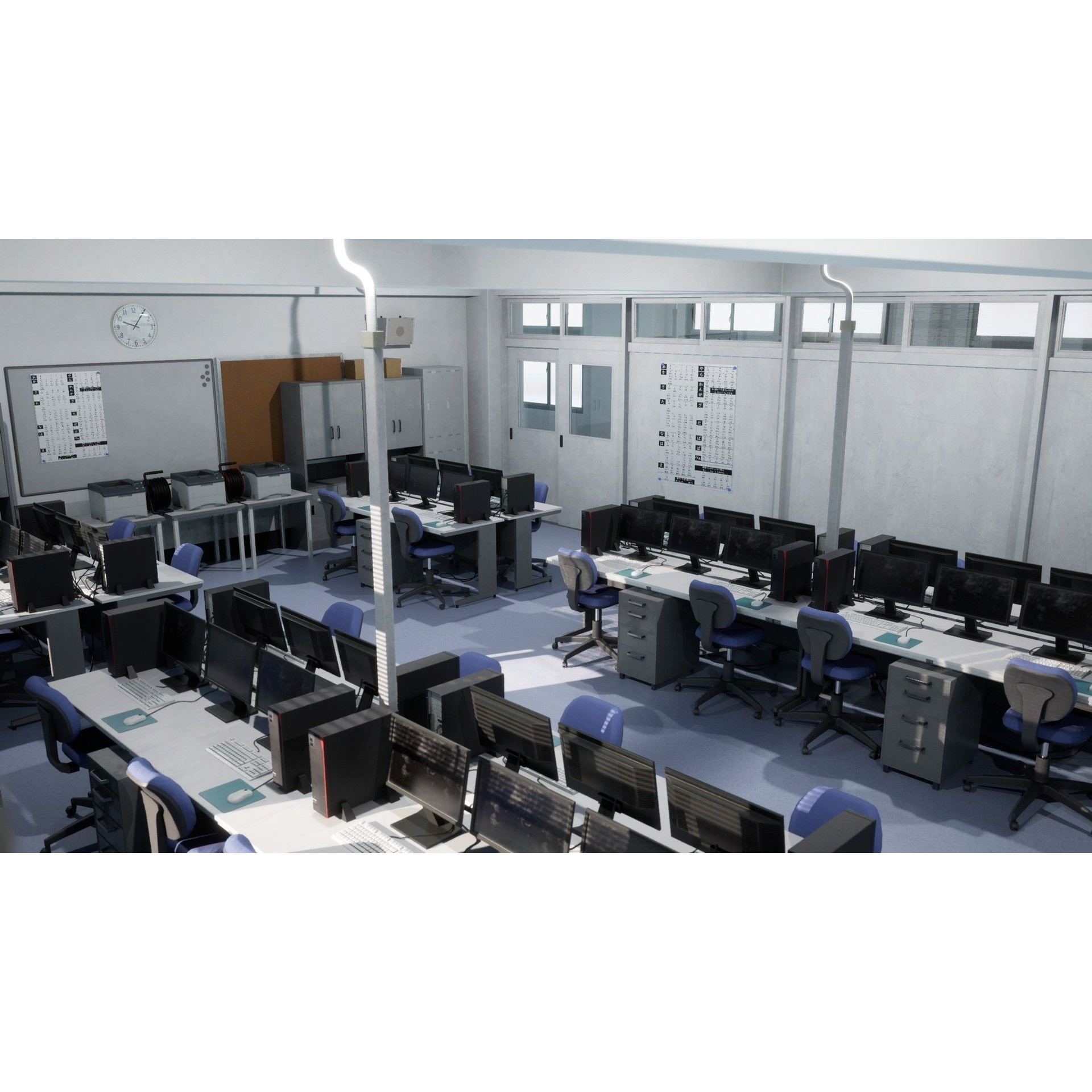 Japanese School Computer Classroom - Low-Poly Game-Ready 3D Model - View 11