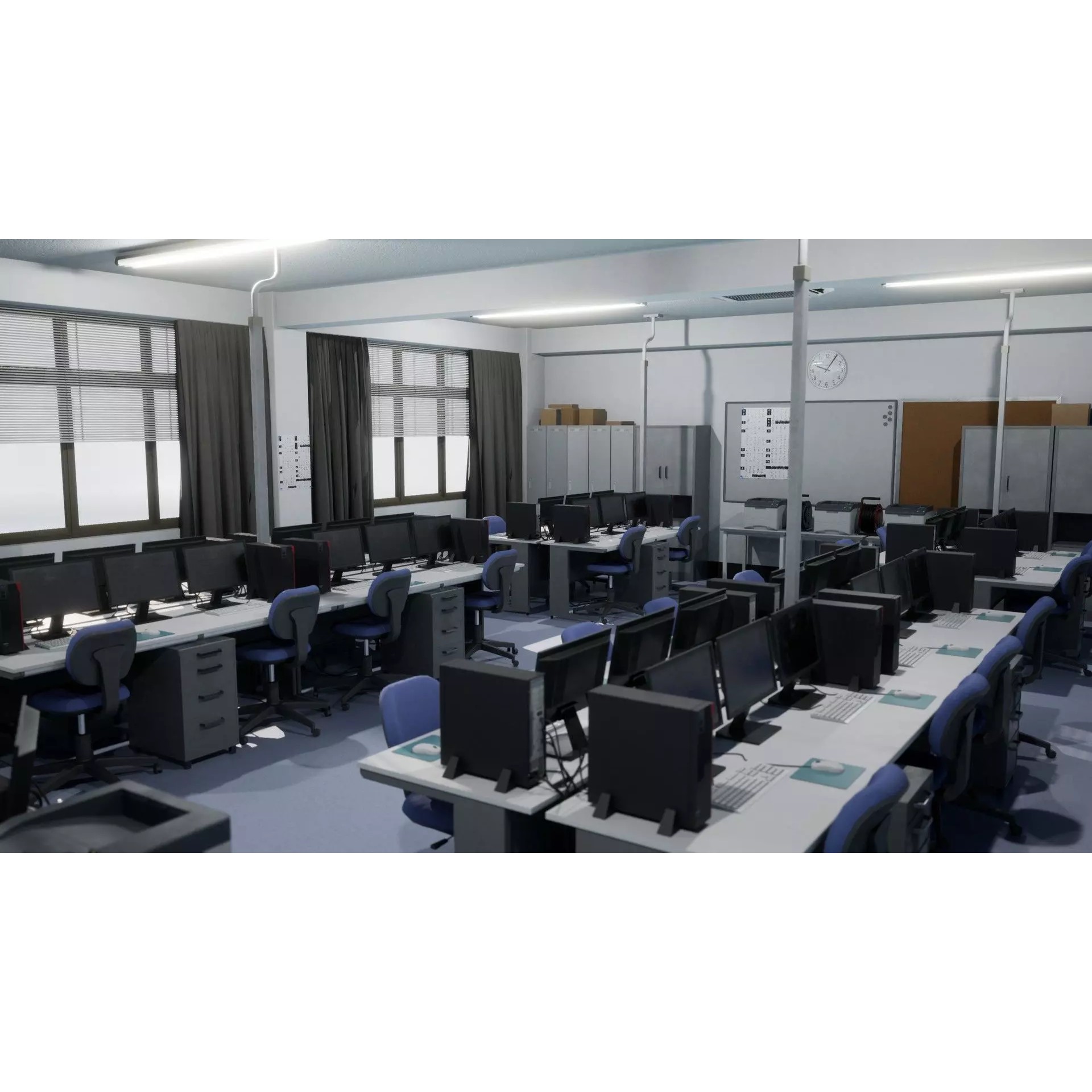 Japanese School Computer Classroom - Low-Poly Game-Ready 3D Model - View 2