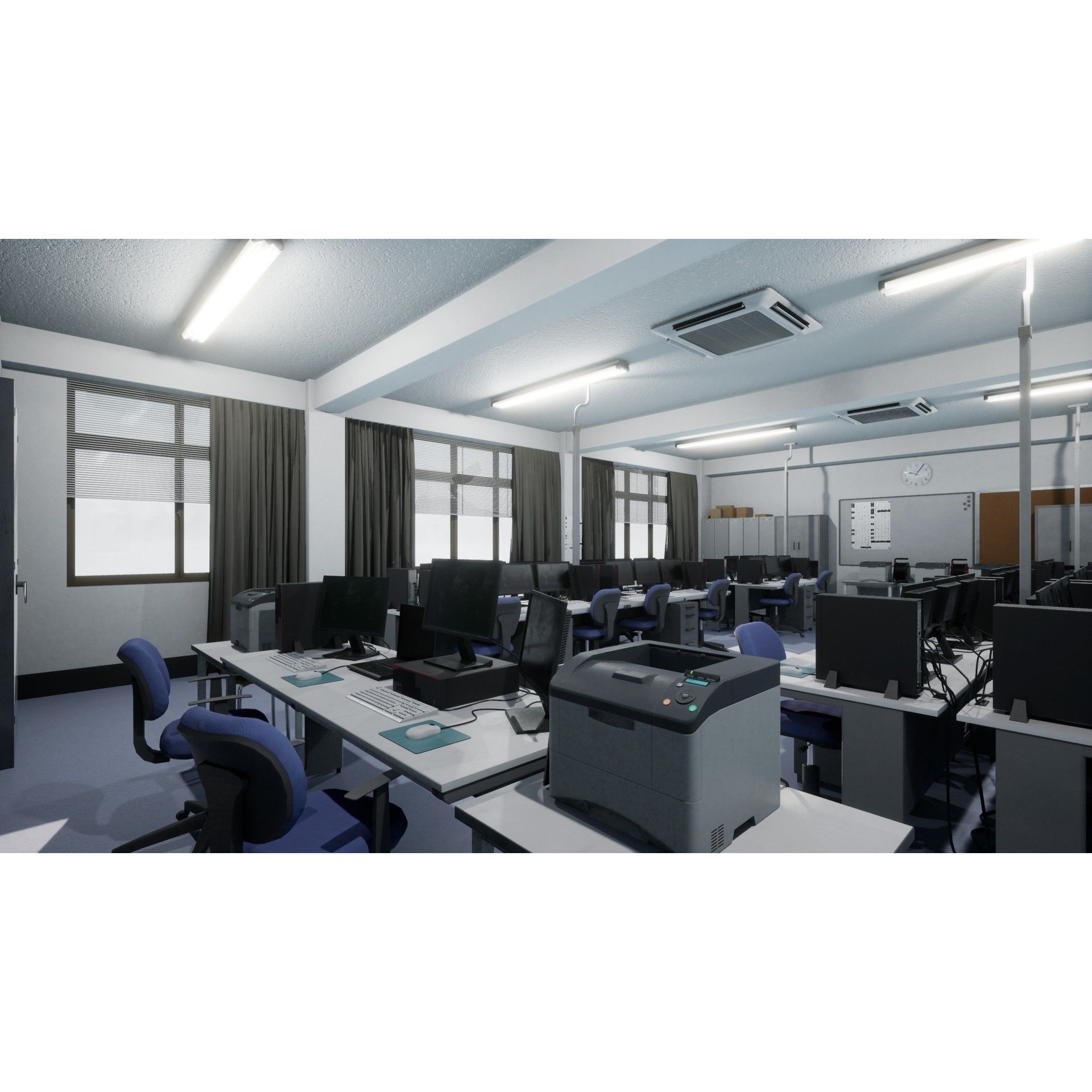 Japanese School Computer Classroom - Low-Poly Game-Ready 3D Model - View 3