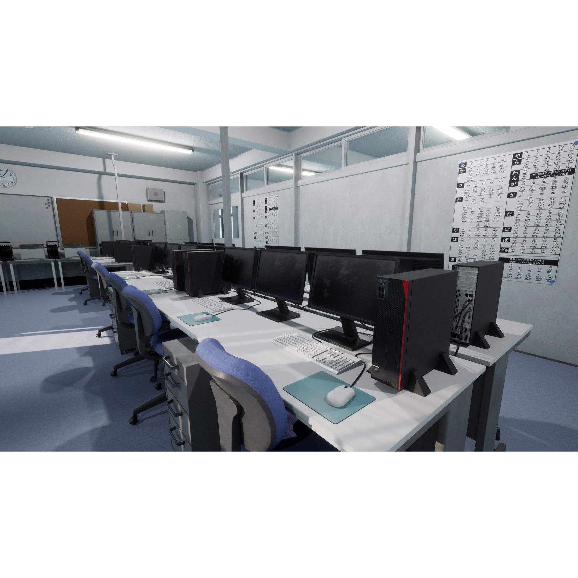 Japanese School Computer Classroom - Low-Poly Game-Ready 3D Model - View 4