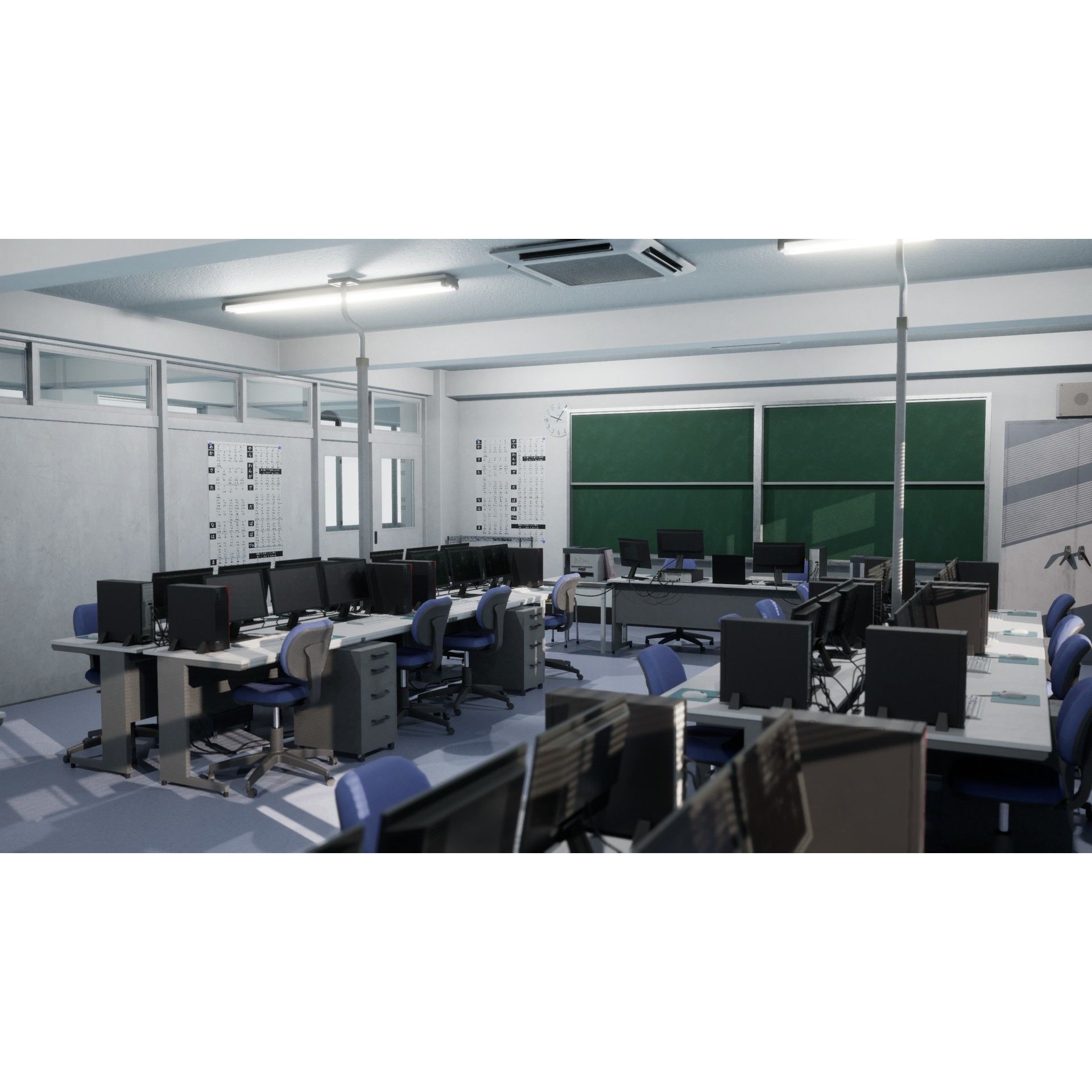 Japanese School Computer Classroom - Low-Poly Game-Ready 3D Model - View 6