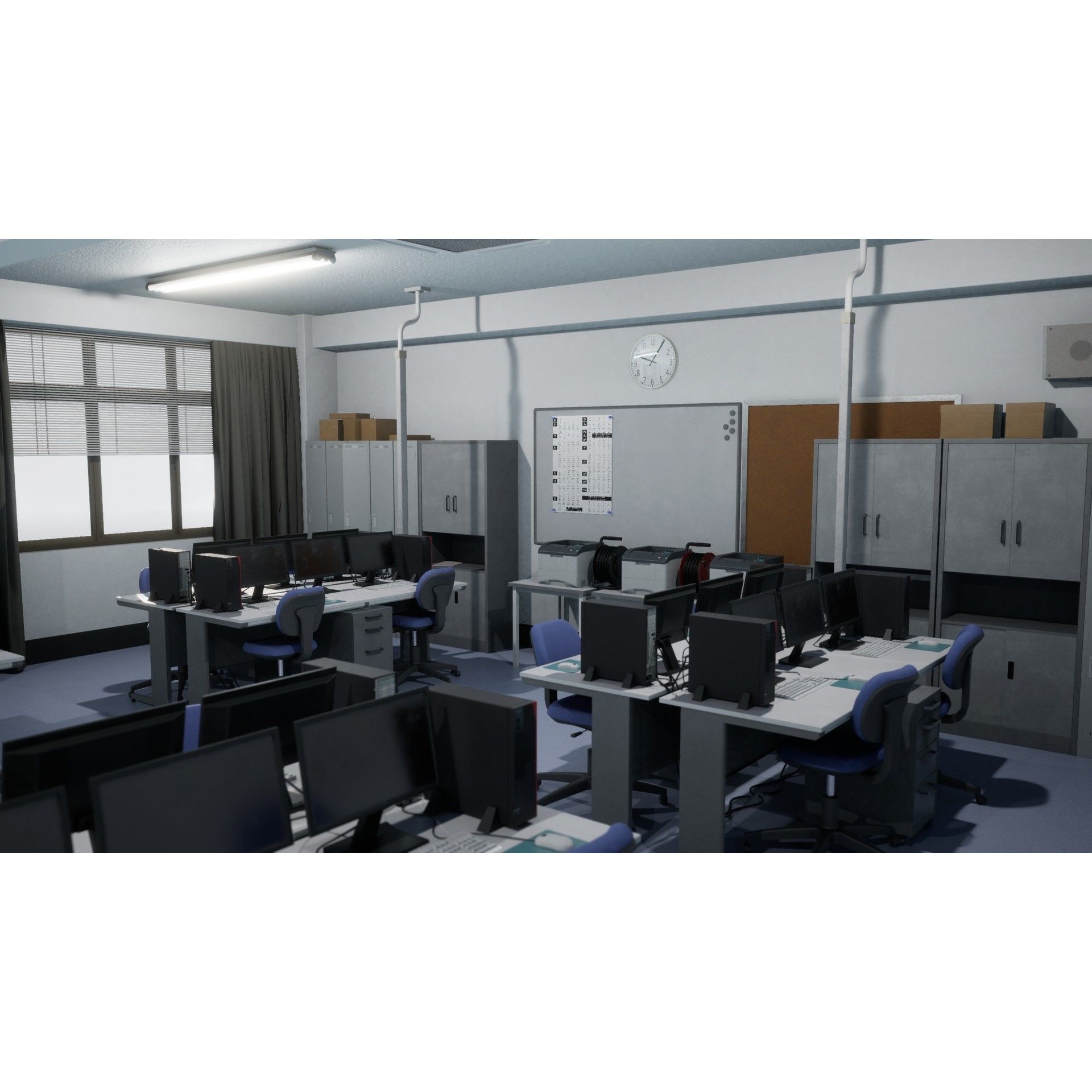 Japanese School Computer Classroom - Low-Poly Game-Ready 3D Model - View 8