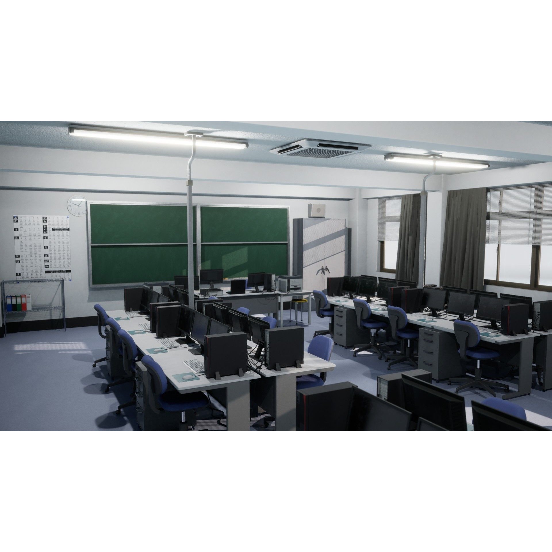 Japanese School Computer Classroom - Low-Poly Game-Ready 3D Model - View 9