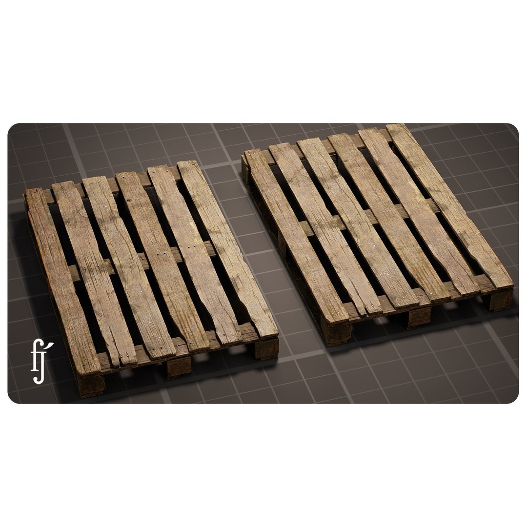 Old Wooden Pallet 3D Model – Low Poly PBR Asset for Games - View 4