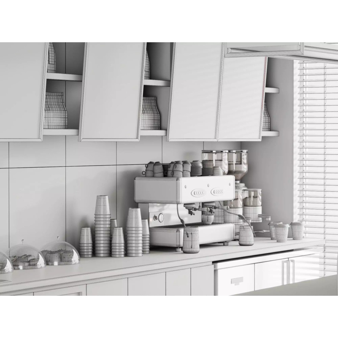 Soya Cafe Bar Counter 3D Model – Low Poly Rigged Asset, FBX