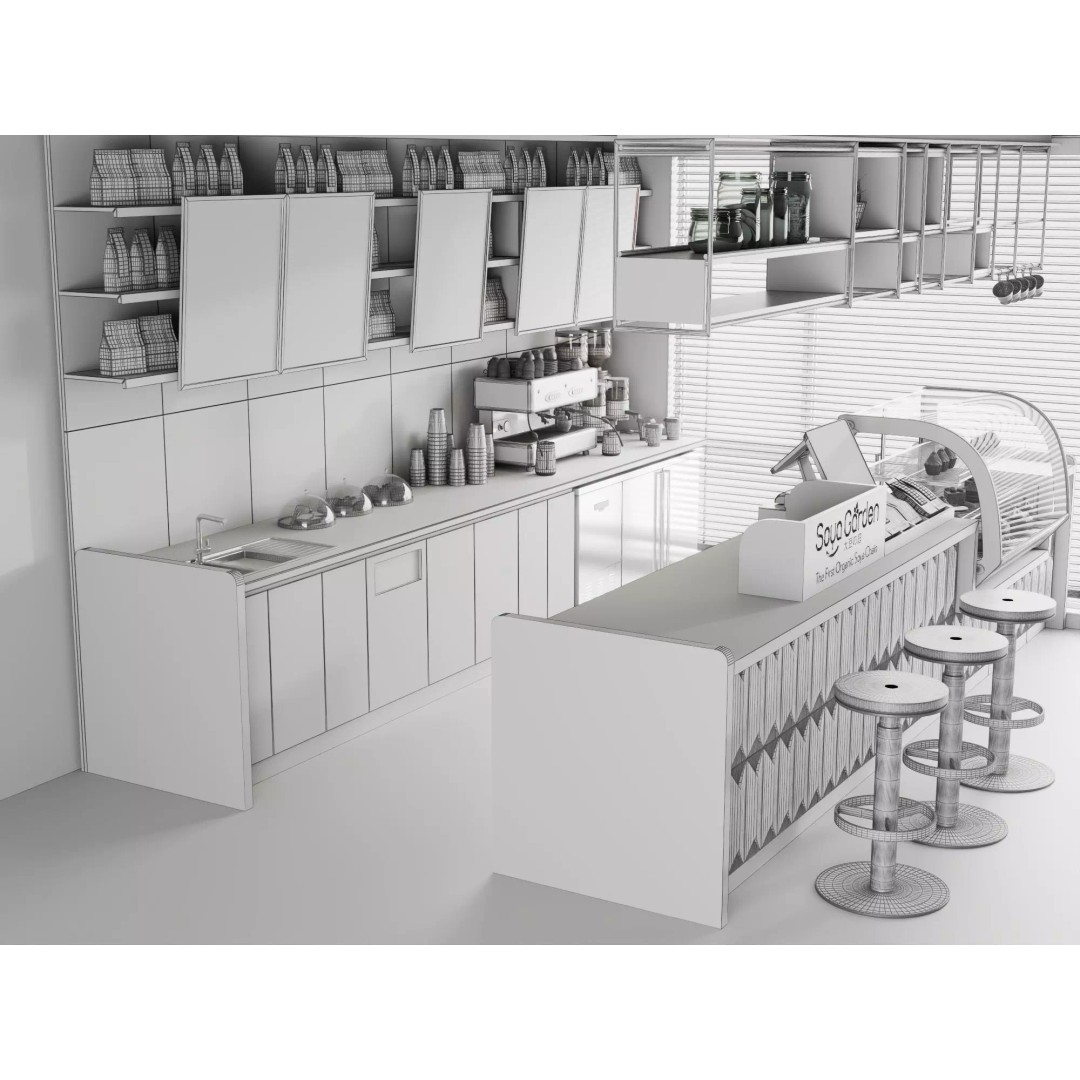Soya Cafe Bar Counter 3D Model – Low Poly Rigged Asset, FBX - View 15