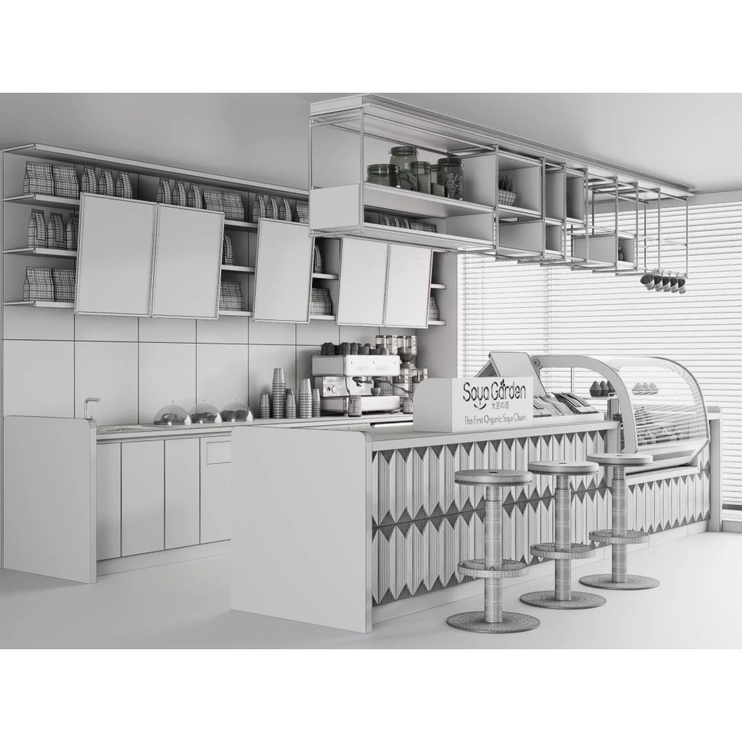 Soya Cafe Bar Counter 3D Model – Low Poly Rigged Asset, FBX - View 17