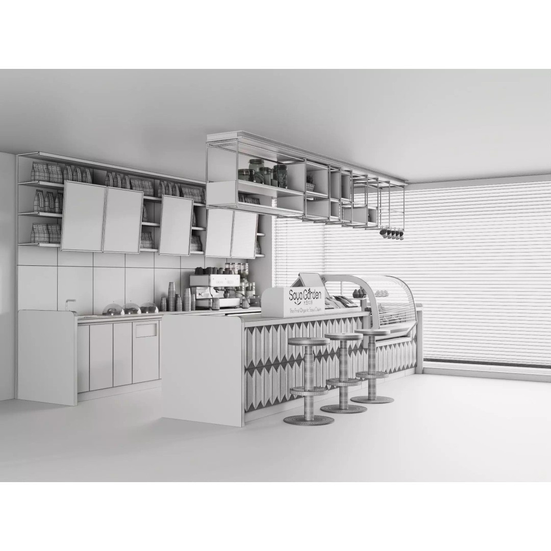 Soya Cafe Bar Counter 3D Model – Low Poly Rigged Asset, FBX - View 18