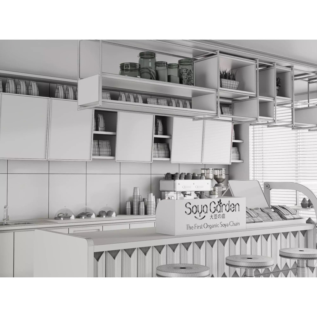 Soya Cafe Bar Counter 3D Model – Low Poly Rigged Asset, FBX - View 24