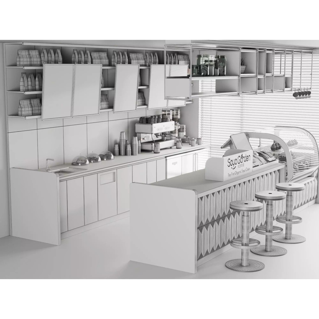Soya Cafe Bar Counter 3D Model – Low Poly Rigged Asset, FBX - View 26