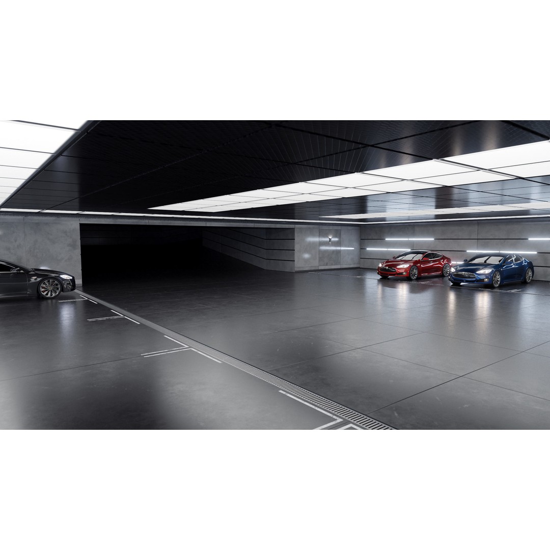 Modern Underground Car Garage 3D Model – High Poly Interior Asset, Blender, FBX - View 3