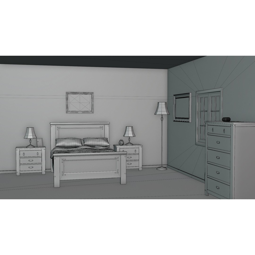 Light Bedroom Set 3D Model – Low Poly Game-Ready Interior Asset - View 10
