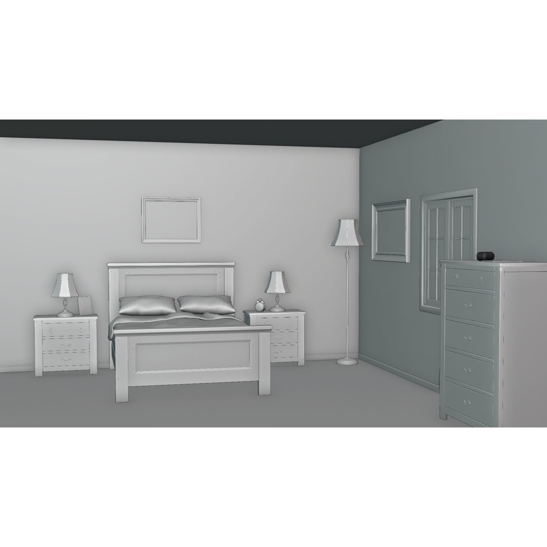 Light Bedroom Set 3D Model – Low Poly Game-Ready Interior Asset - View 9