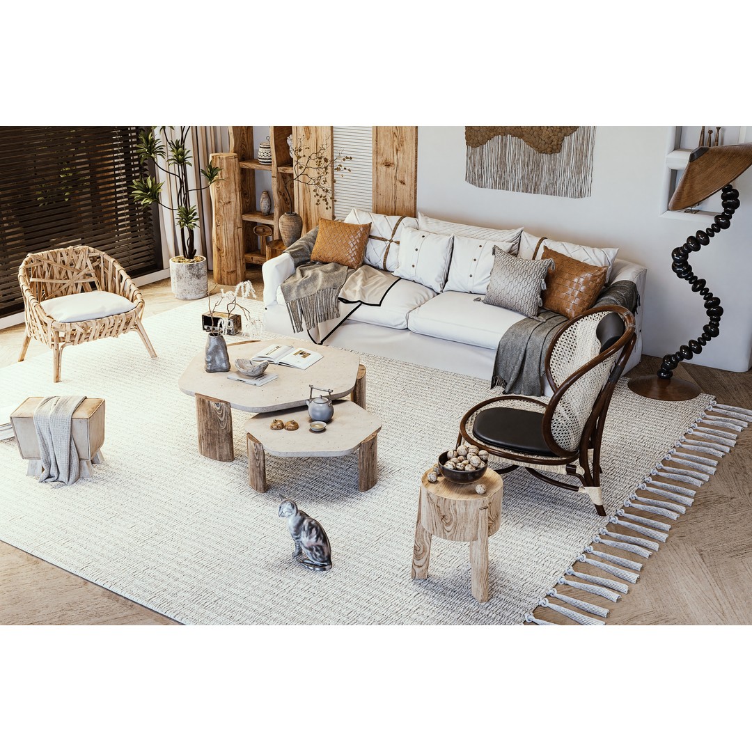 Living Room 3D Model – Low Poly Interior Scene, OBJ & FBX