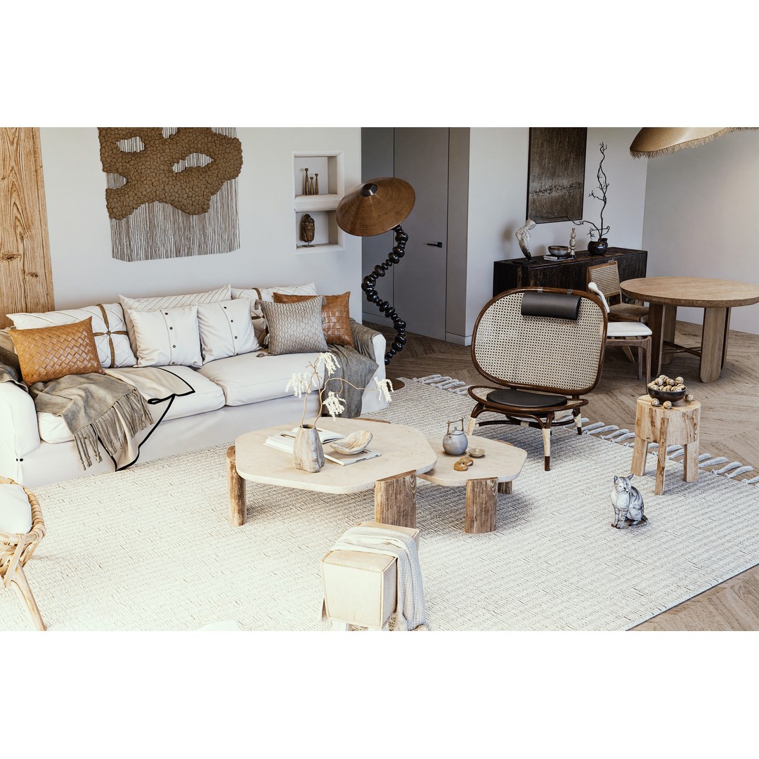 Living Room 3D Model – Low Poly Interior Scene, OBJ & FBX - View 6