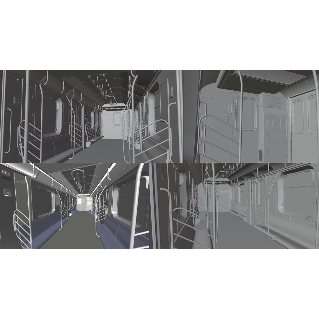 Subway Car Interior 3D Model – Low Poly PBR Asset for Games - View 3