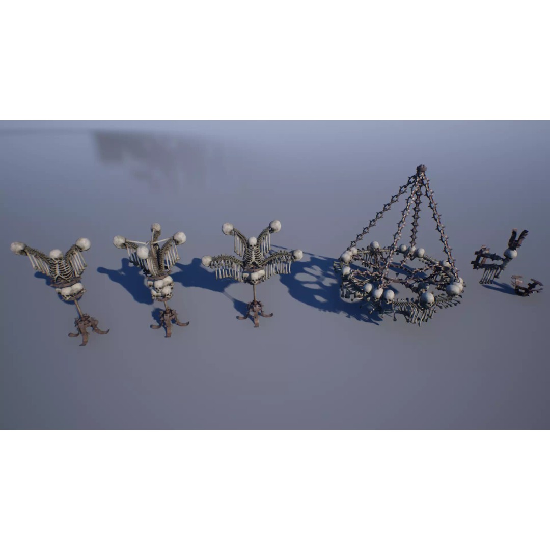 Bone Lamps and Chandeliers 3D Model – Low Poly Game Asset, FBX - View 2