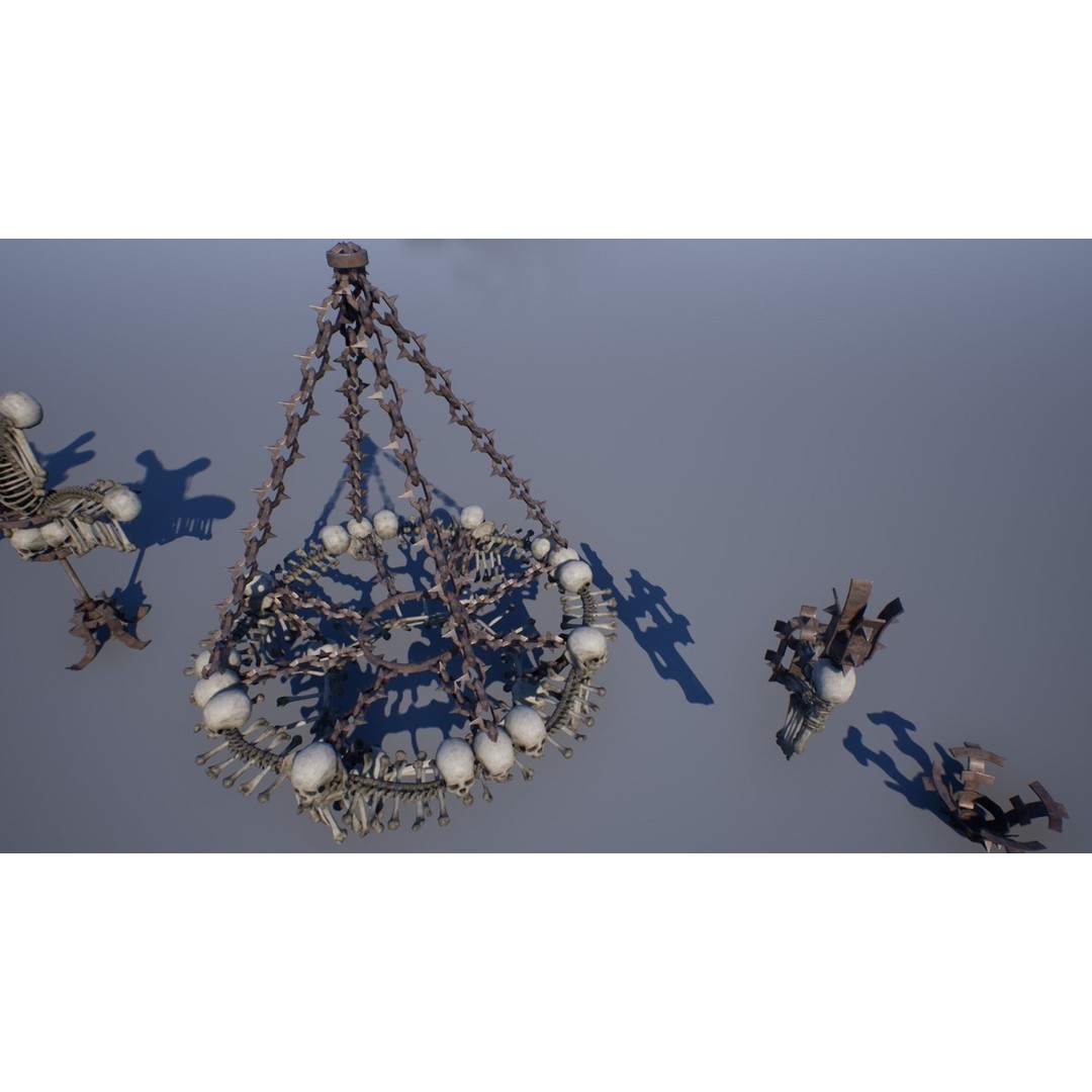 Bone Lamps and Chandeliers 3D Model – Low Poly Game Asset, FBX - View 4