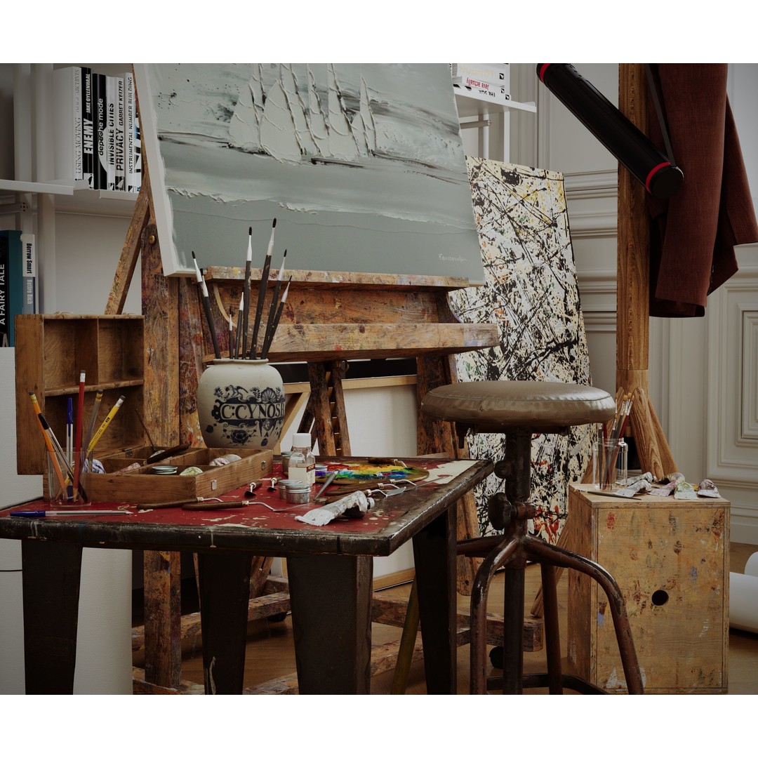 Artist House 3D Model – Interior Scene for Cinema 4D & Corona - View 11