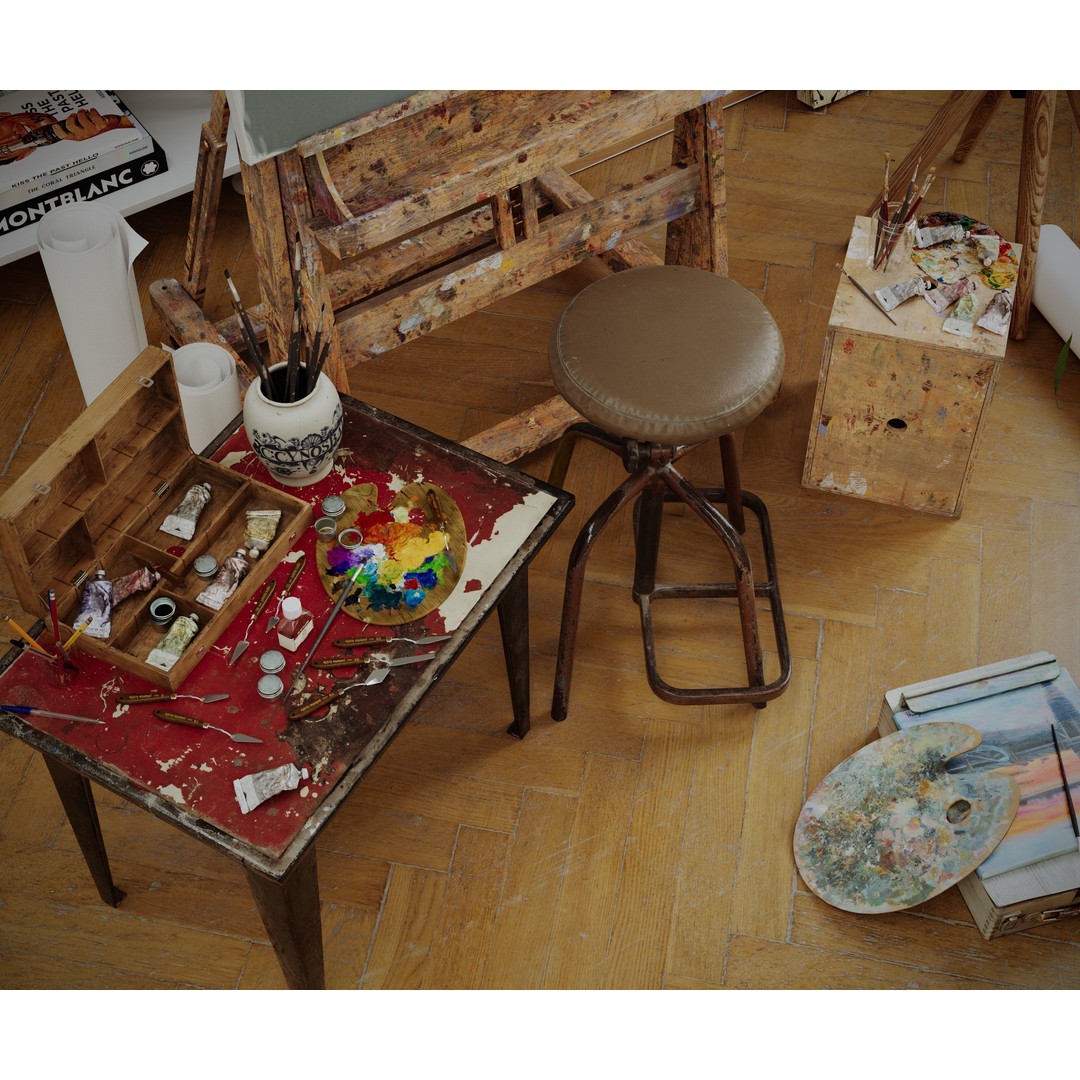 Artist House 3D Model – Interior Scene for Cinema 4D & Corona - View 14