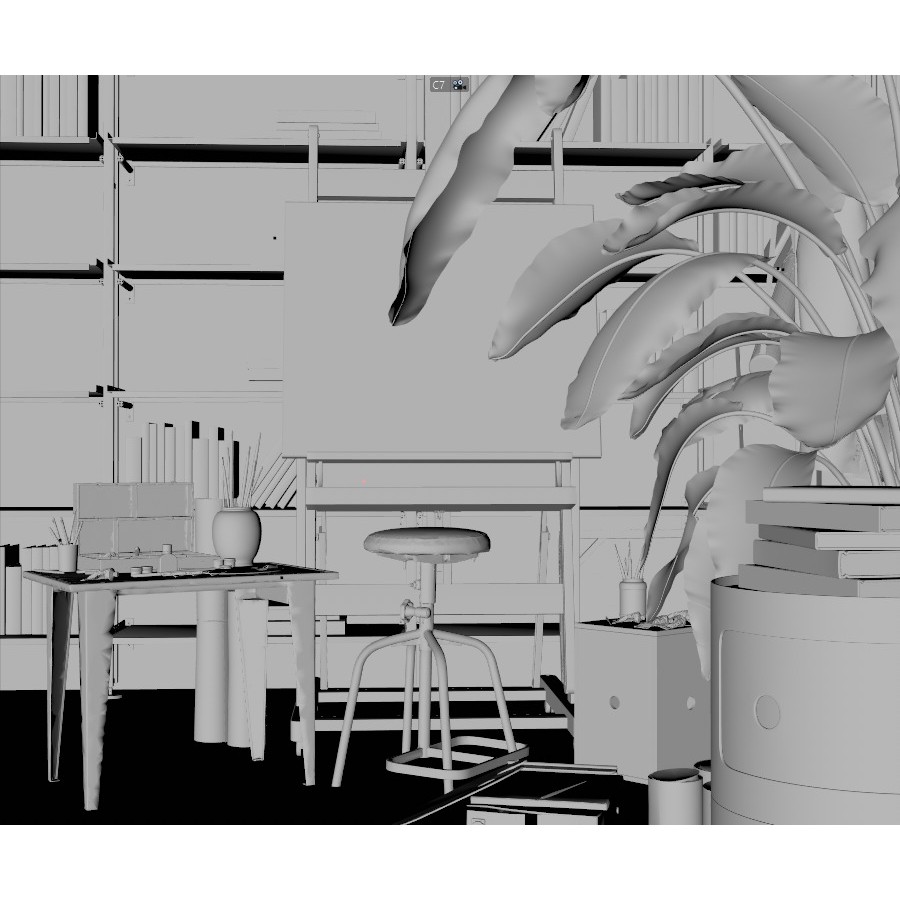 Artist House 3D Model – Interior Scene for Cinema 4D & Corona - View 20