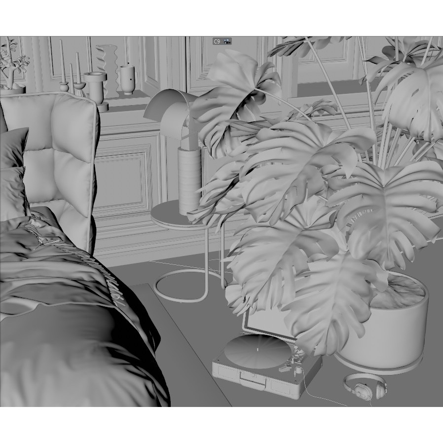 Artist House 3D Model – Interior Scene for Cinema 4D & Corona - View 22