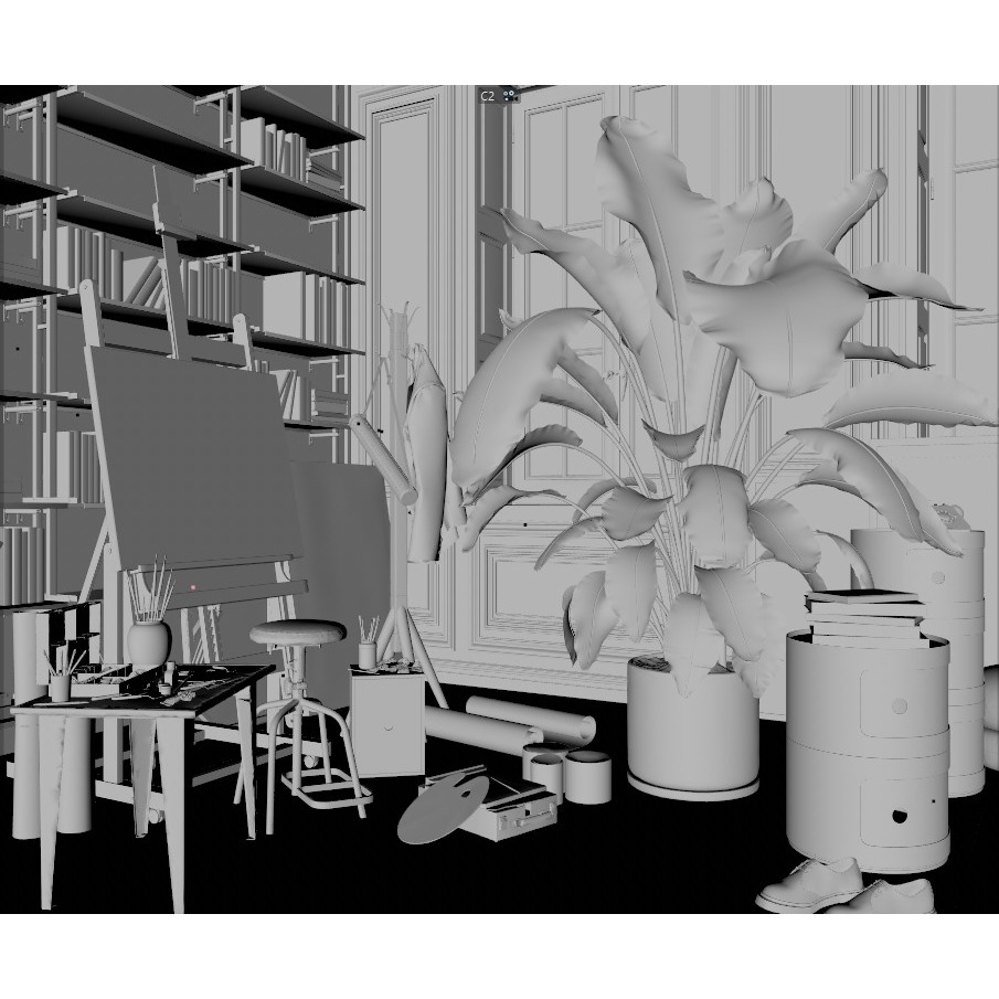 Artist House 3D Model – Interior Scene for Cinema 4D & Corona - View 24