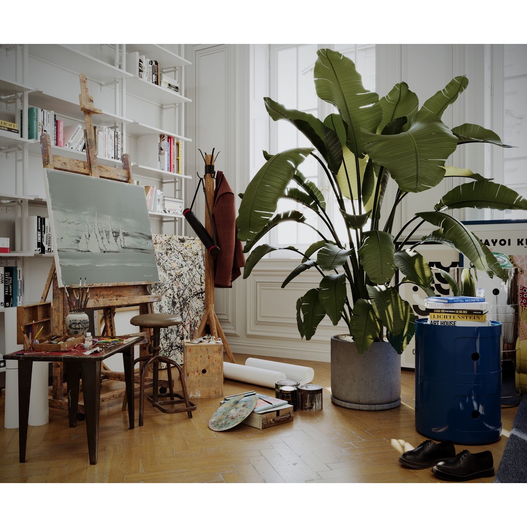 Artist House 3D Model – Interior Scene for Cinema 4D & Corona - View 4