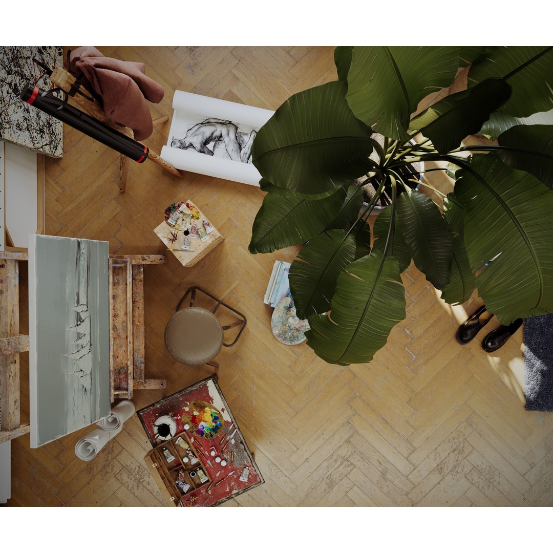 Artist House 3D Model – Interior Scene for Cinema 4D & Corona - View 6