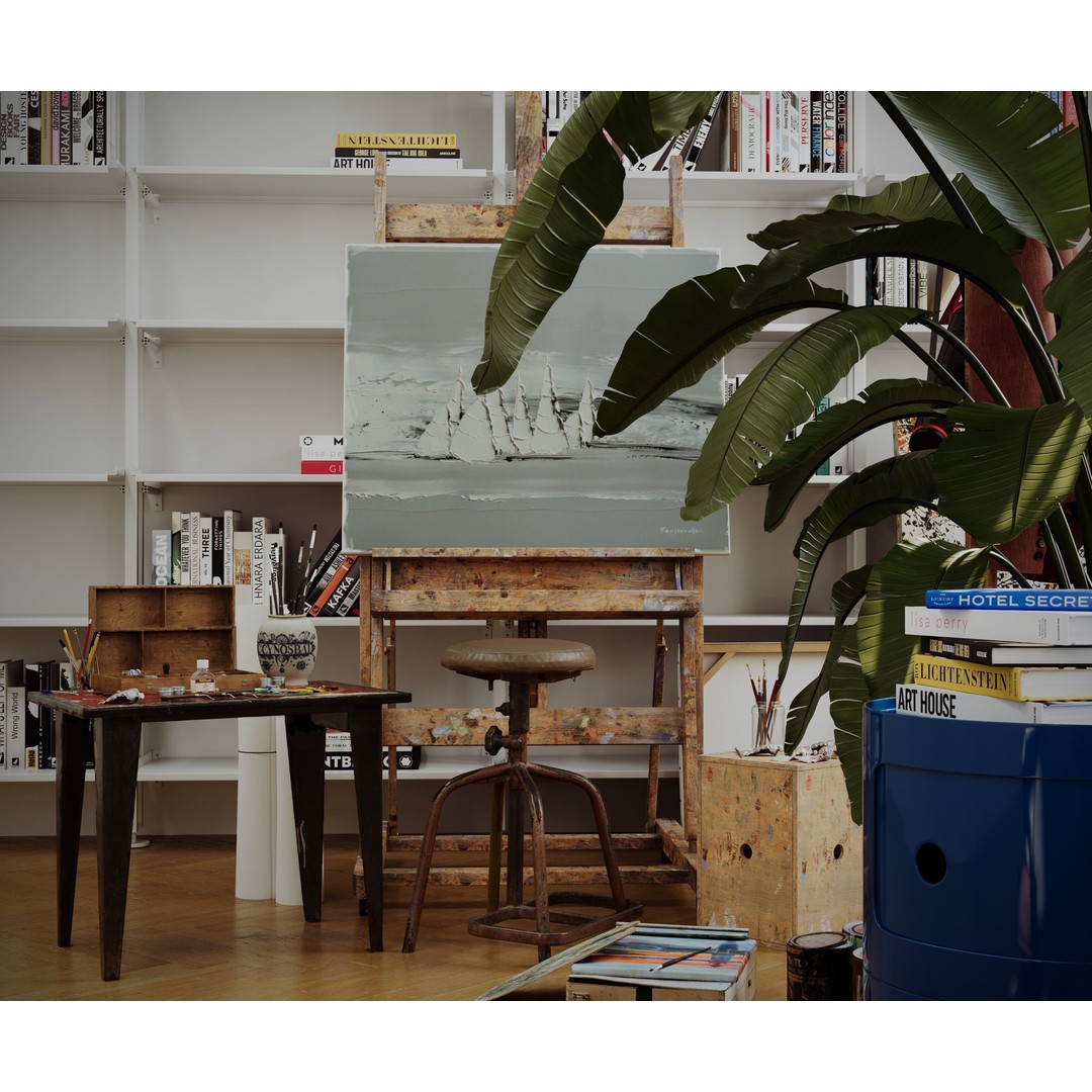 Artist House 3D Model – Interior Scene for Cinema 4D & Corona - View 8