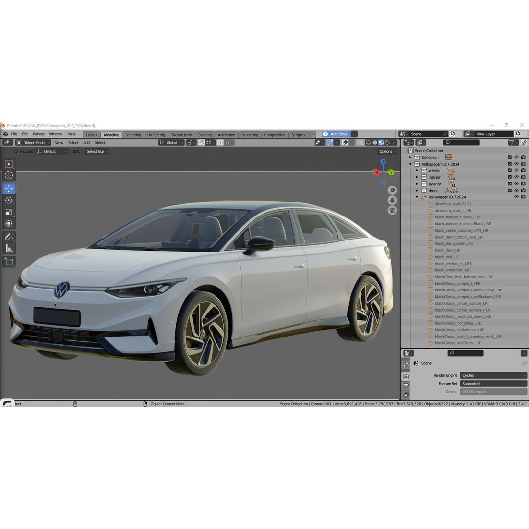 Volkswagen ID7 2024 3D Model – High Poly Car Asset, FBX, OBJ, Blender - View 44