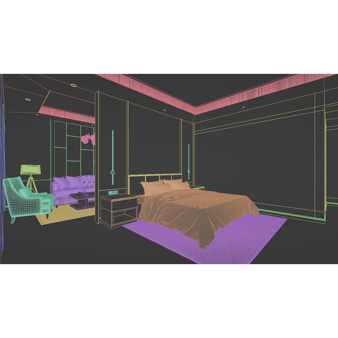 Hotel Suite Bedroom 3D Model – Scandinavian Interior, FBX, OBJ