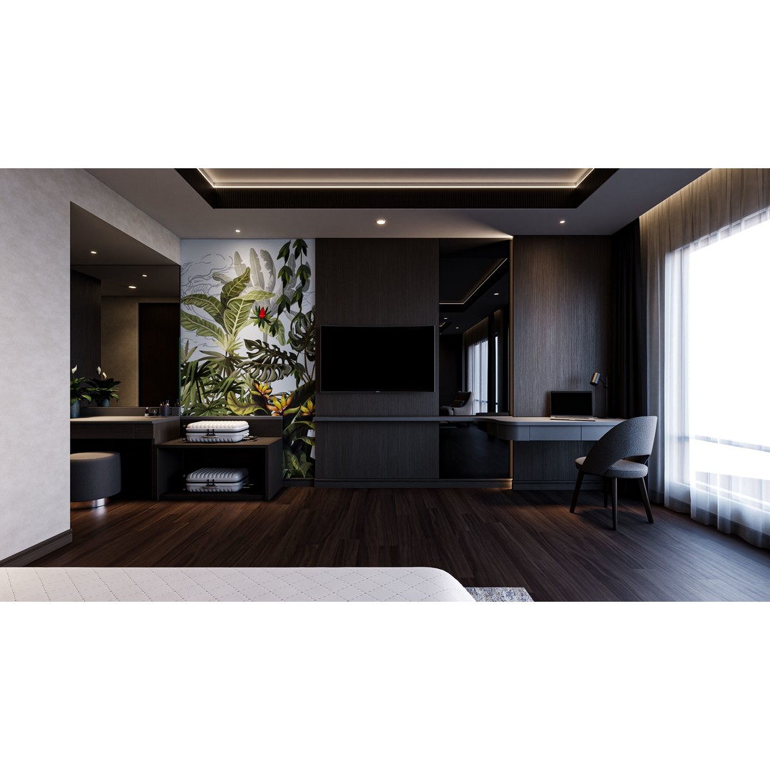 Hotel Suite Bedroom 3D Model – Scandinavian Interior, FBX, OBJ - View 3