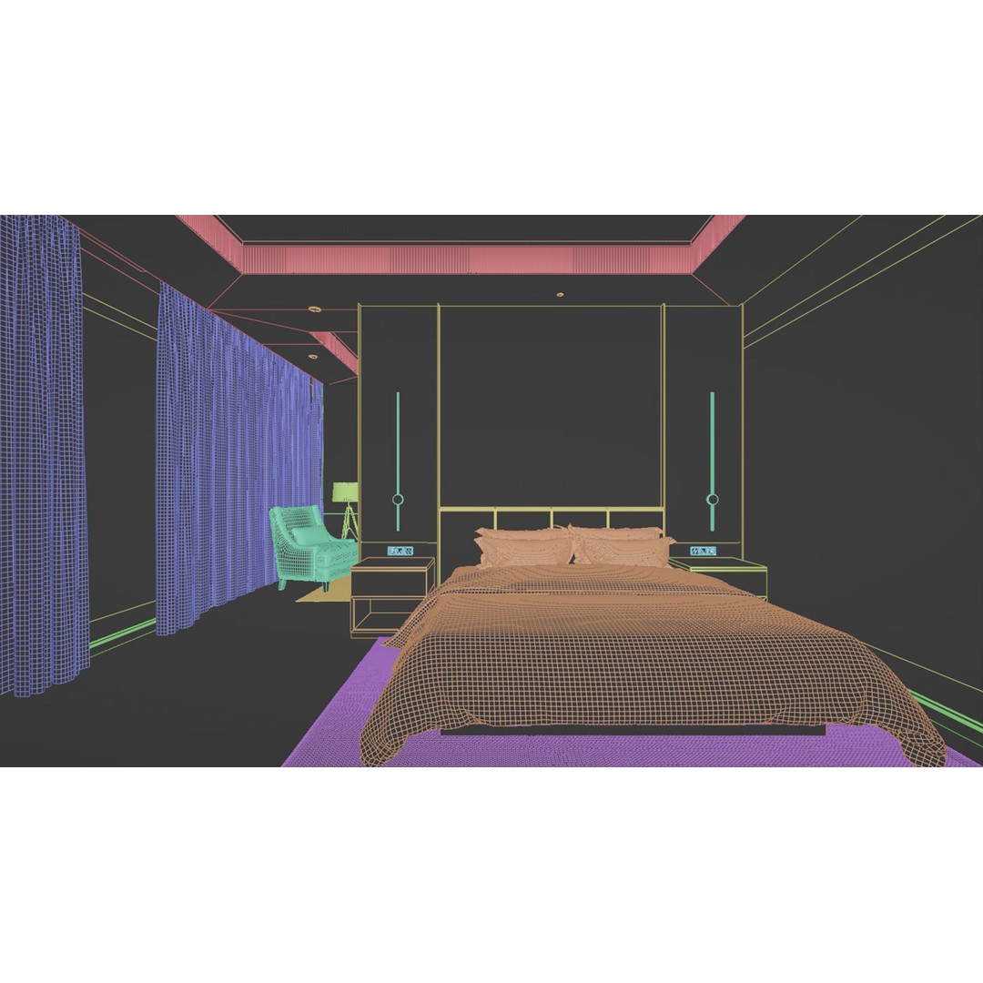 Hotel Suite Bedroom 3D Model – Scandinavian Interior, FBX, OBJ - View 7