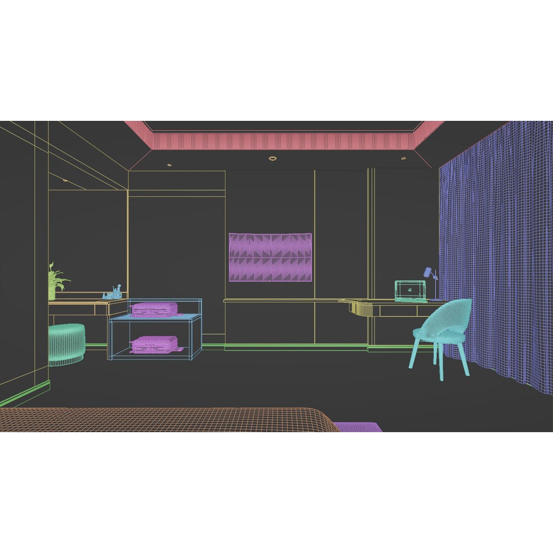 Hotel Suite Bedroom 3D Model – Scandinavian Interior, FBX, OBJ - View 8