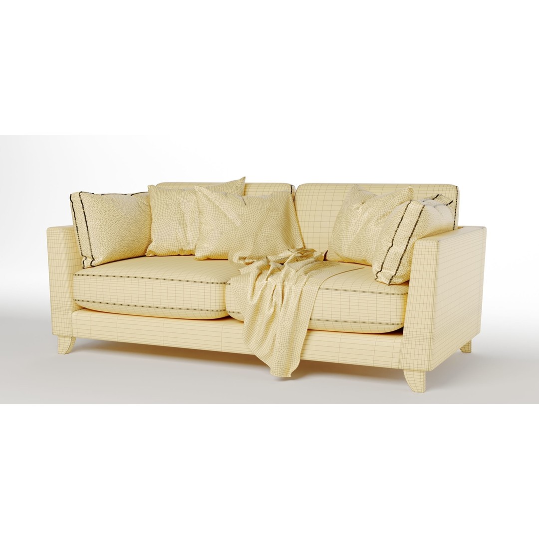Paloma 3 Seater Sofa 3D Model – Modern Fabric Design, FBX & OBJ
