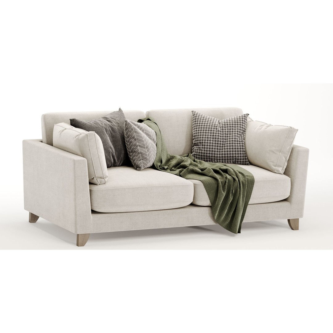 Paloma 3 Seater Sofa 3D Model – Modern Fabric Design, FBX & OBJ - View 4