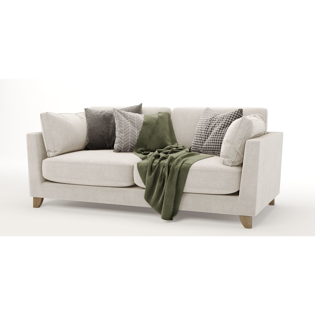 Paloma 3 Seater Sofa 3D Model – Modern Fabric Design, FBX & OBJ - View 5