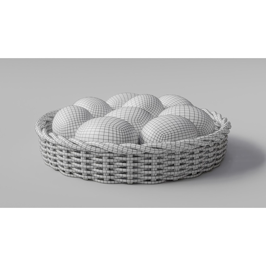 Wicker Basket with Eggs 3D Model – PBR Textured, FBX, OBJ