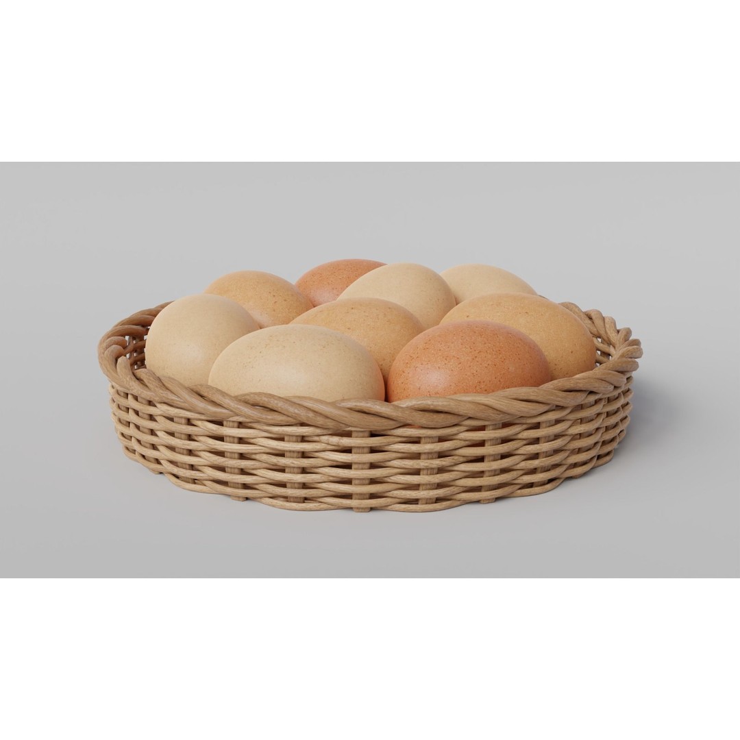 Wicker Basket with Eggs 3D Model – PBR Textured, FBX, OBJ - View 10